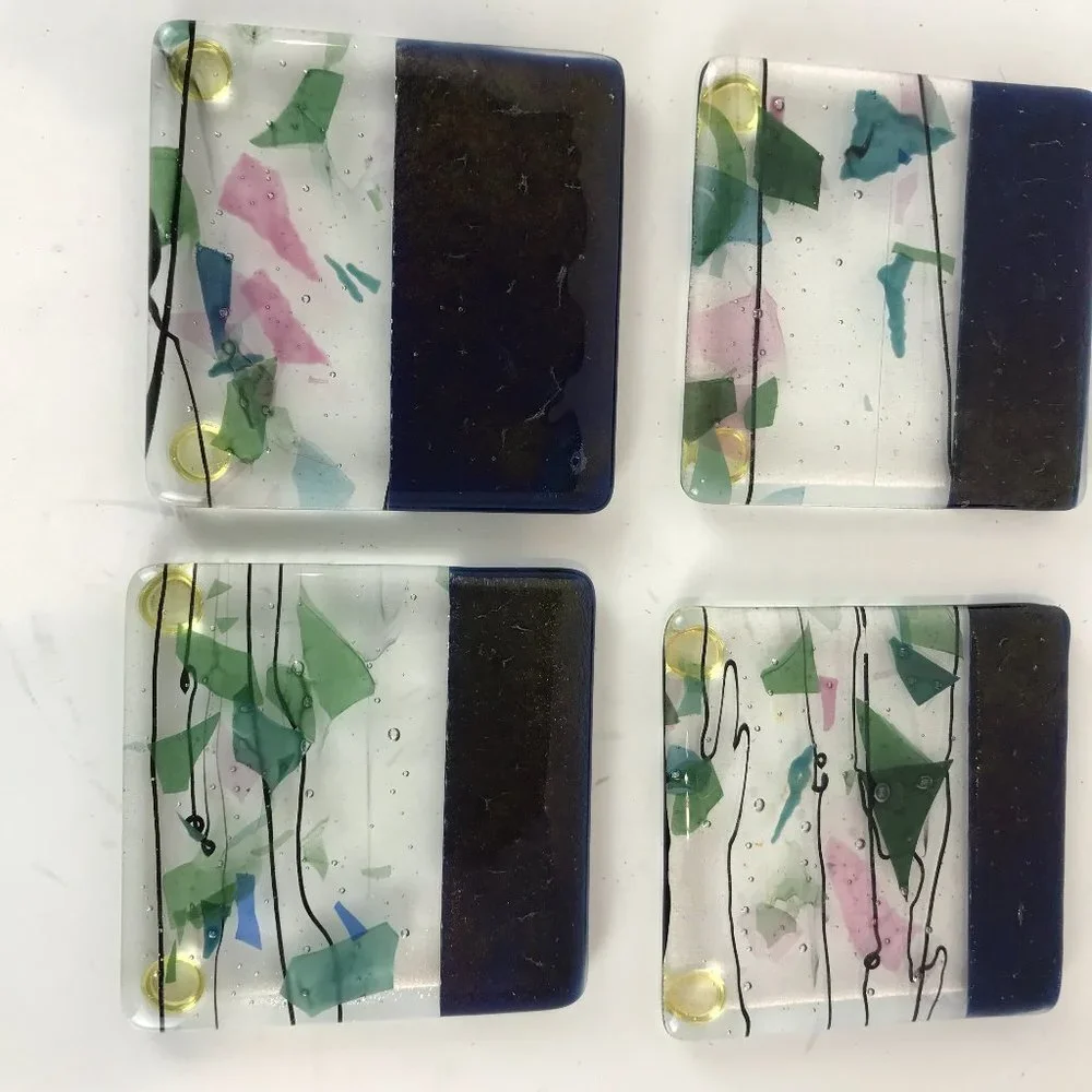 MCM Signed Art Glass Coasters